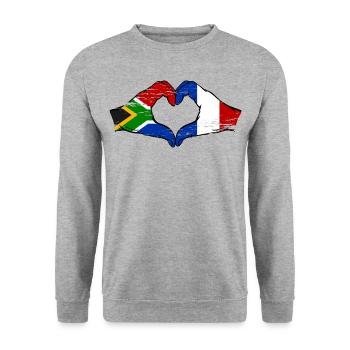 Afrique du Sud France Drapeau Mains Coeur Forme Utilisé - Sweat-shirt Unisexe - gris chiné - Devant - Alina (178cm) & Michal (187cm)