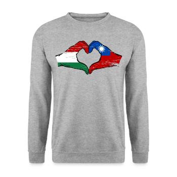 Hungary Taiwan Flag Hands Heart Shape - Unisex Sweatshirt - salt & pepper - Front - Alina (178cm) & Michal (187cm)