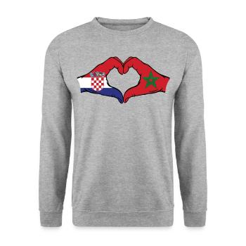 Kroatien Marokko Flagge Hände Herzform - Unisex Pullover - Weißgrau meliert - Vorne - Alina (178cm) & Michal (187cm)