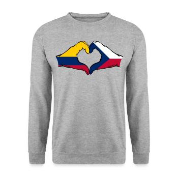 Colombie République tchèque Drapeau Mains Coeur Forme - Sweat-shirt Unisexe - gris chiné - Devant - Alina (178cm) & Michal (187cm)