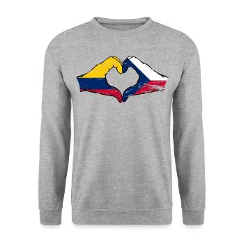 Colombie République tchèque drapeau mains forme de coeur utilisé - Sweat-shirt Unisexe - gris chiné - Devant - Alina (178cm) & Michal (187cm)