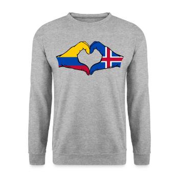 Colombie Islande Drapeau Mains Coeur Forme - Sweat-shirt Unisexe - gris chiné - Devant - Alina (178cm) & Michal (187cm)