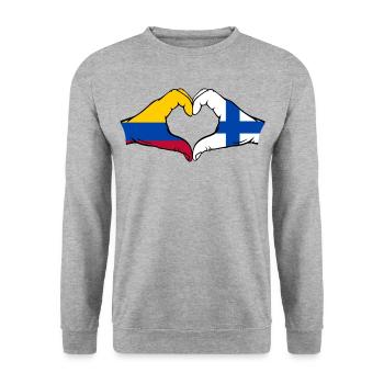 Colombie Finlande Drapeau Mains Coeur Forme - Sweat-shirt Unisexe - gris chiné - Devant - Alina (178cm) & Michal (187cm)