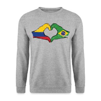 Colombia Brazil flag hands heart shape used - Unisex Sweatshirt - salt & pepper - Front - Alina (178cm) & Michal (187cm)