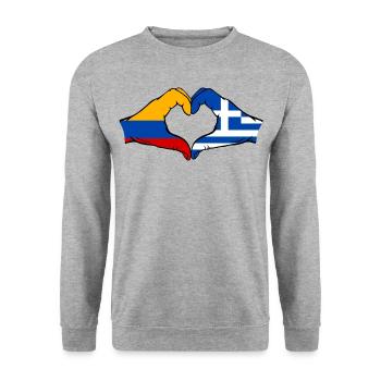 Colombia Greece Flag Hands Heart Shape - Unisex Sweatshirt - salt & pepper - Front - Alina (178cm) & Michal (187cm)