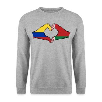 Colombia Belarus Flag Hands Heart Shape - Unisex Sweatshirt - salt & pepper - Front - Alina (178cm) & Michal (187cm)
