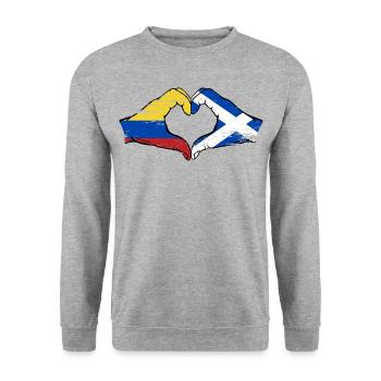 Colombie Ecosse drapeau mains forme de coeur utilisé - Sweat-shirt Unisexe - gris chiné - Devant - Alina (178cm) & Michal (187cm)