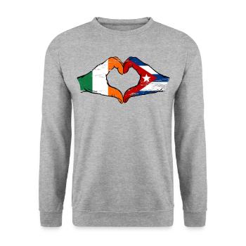 Ireland Cuba Flag Hands Heart Shape Used - Unisex Sweatshirt - salt & pepper - Front - Alina (178cm) & Michal (187cm)
