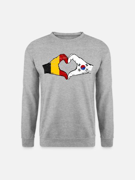 Belgien Südkorea Flagge Hände Herzform used - Unisex Pullover - Weißgrau meliert