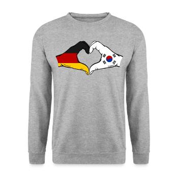 Allemagne Corée du Sud Drapeau Mains Coeur Forme - Sweat-shirt Unisexe - gris chiné - Devant - Alina (178cm) & Michal (187cm)