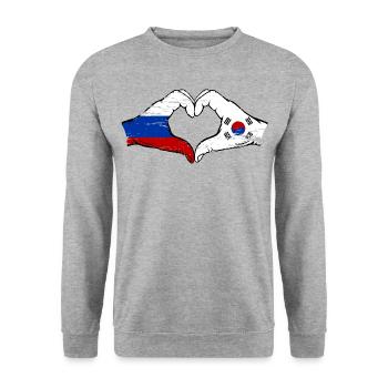 Russie Corée du Sud drapeau mains forme coeur utilisé - Sweat-shirt Unisexe - gris chiné - Devant - Alina (178cm) & Michal (187cm)