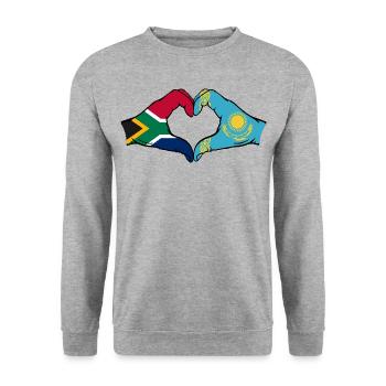 Afrique du Sud Kazakhstan Drapeau Mains Coeur Forme - Sweat-shirt Unisexe - gris chiné - Devant - Alina (178cm) & Michal (187cm)