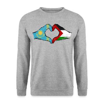 Kasachstan Palästina Flagge Hände Herzform used - Unisex Pullover - Weißgrau meliert - Vorne - Alina (178cm) & Michal (187cm)