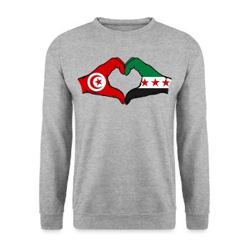 Tunisia Syria Flag Hands Heart Shape - Unisex Sweatshirt - salt & pepper - Front - Alina (178cm) & Michal (187cm)