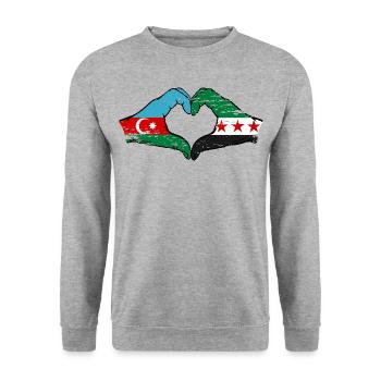 Aserbaidschan Syrien Flagge Hände Herzform used - Unisex Pullover - Weißgrau meliert - Vorne - Alina (178cm) & Michal (187cm)