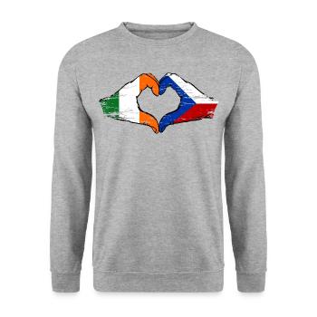 Irlande République tchèque drapeau mains coeur forme utilisé - Sweat-shirt Unisexe - gris chiné - Devant - Alina (178cm) & Michal (187cm)