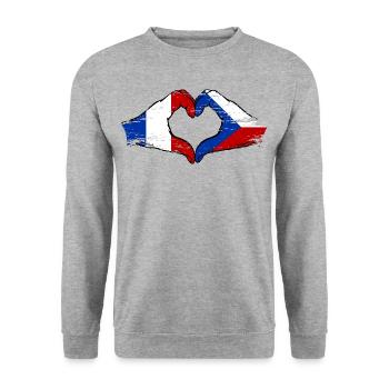 France République Tchèque Drapeau Mains Coeur Forme Utilisé - Sweat-shirt Unisexe - gris chiné - Devant - Alina (178cm) & Michal (187cm)