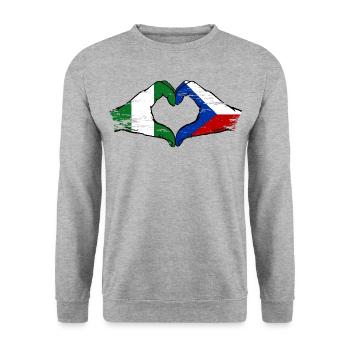 Nigeria République tchèque drapeau mains forme de coeur utilisé - Sweat-shirt Unisexe - gris chiné - Devant - Alina (178cm) & Michal (187cm)