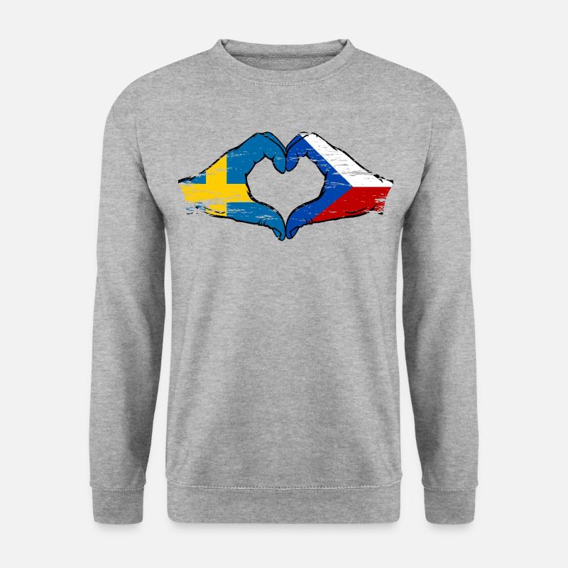 Schweden Tschechien Flagge Hände Herzform used - Unisex Pullover - Weißgrau meliert