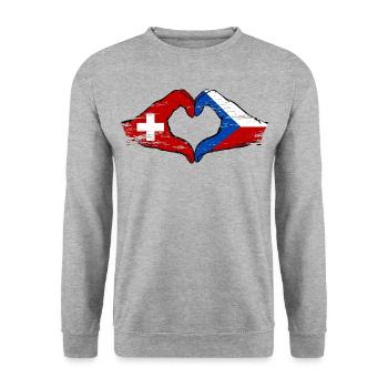 Suisse République tchèque drapeau mains coeur utilisé - Sweat-shirt Unisexe - gris chiné - Devant - Alina (178cm) & Michal (187cm)