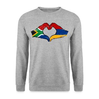 Südafrika Armenien Flagge Hände Herzform used - Unisex Pullover - Weißgrau meliert - Vorne - Alina (178cm) & Michal (187cm)
