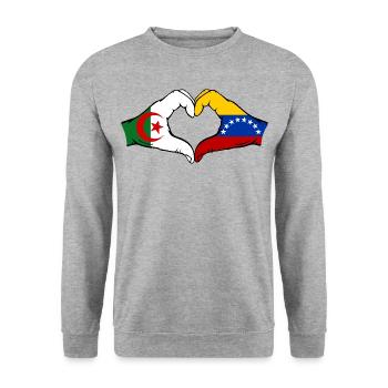 Algeria Venezuela Flag Hands Heart Shape - Unisex Sweatshirt - salt & pepper - Front - Alina (178cm) & Michal (187cm)
