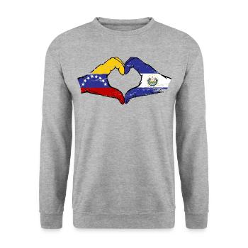 Venezuela El Salvador Flag Hands Heart Shape Used - Unisex Sweatshirt - salt & pepper - Front - Alina (178cm) & Michal (187cm)