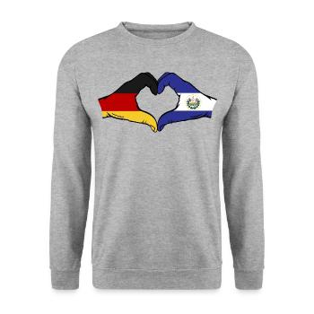 Allemagne El Salvador Drapeau Mains Coeur Forme - Sweat-shirt Unisexe - gris chiné - Devant - Alina (178cm) & Michal (187cm)