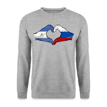 Nicaragua Russie Drapeau Mains Coeur Forme Utilisé - Sweat-shirt Unisexe - gris chiné - Devant - Alina (178cm) & Michal (187cm)