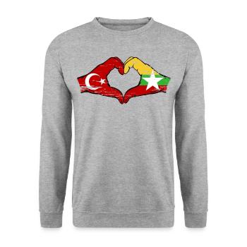 Turquie Myanmar drapeau mains forme de coeur utilisé - Sweat-shirt Unisexe - gris chiné - Devant - Alina (178cm) & Michal (187cm)