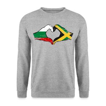 Bulgarie Jamaïque Drapeau Mains Coeur Forme Utilisé - Sweat-shirt Unisexe - gris chiné - Devant - Alina (178cm) & Michal (187cm)