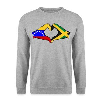 Venezuela Jamaica Flag Hands Heart Shape - Unisex Sweatshirt - salt & pepper - Front - Alina (178cm) & Michal (187cm)
