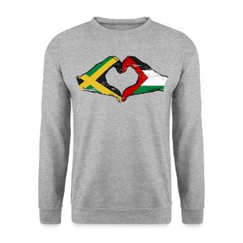 Jamaica Palestine Hands Heart Shape Used - Unisex Sweatshirt - salt & pepper - Front - Alina (178cm) & Michal (187cm)