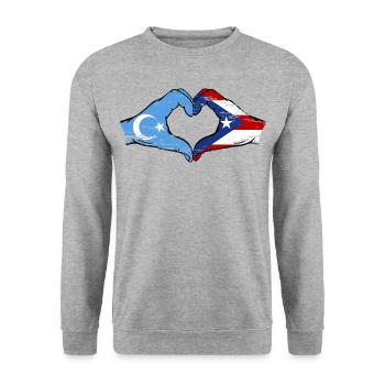 Uyghur Puerto Rico Hands Heart Shape Used - Unisex Sweatshirt - salt & pepper - Front - Alina (178cm) & Michal (187cm)