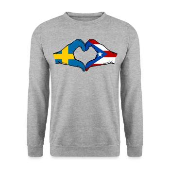 Schweden Puerto Rico Hände Herzform - Unisex Pullover - Weißgrau meliert - Vorne - Alina (178cm) & Michal (187cm)