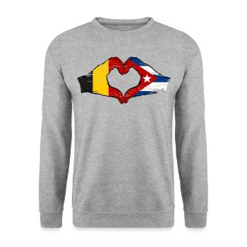 Belgium Cuba flag hands heart shape used - Unisex Sweatshirt - salt & pepper - Front - Alina (178cm) & Michal (187cm)