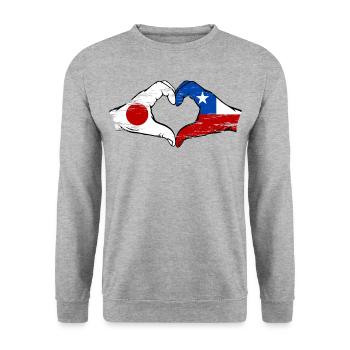 Japan Chile flag hands heart shape used - Unisex Sweatshirt - salt & pepper - Front - Alina (178cm) & Michal (187cm)