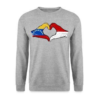 Venezuela Indonesia Flag Hands Heart Shape Used - Unisex Sweatshirt - salt & pepper - Front - Alina (178cm) & Michal (187cm)