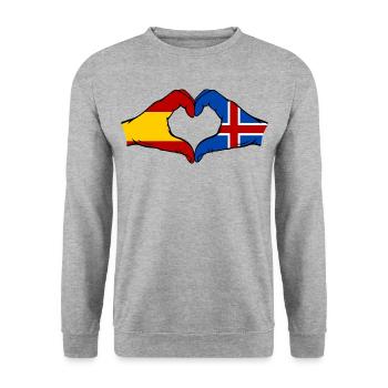 Espagne Islande Drapeau Mains Coeur - Sweat-shirt Unisexe - gris chiné - Devant - Alina (178cm) & Michal (187cm)