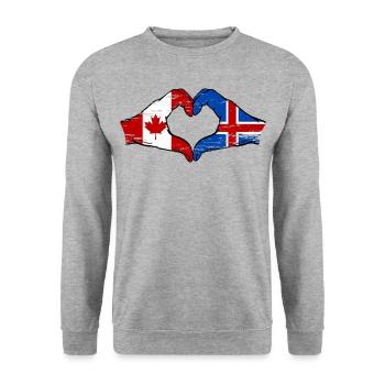 Canada Iceland Flag Hands Heart Shape Used - Unisex Sweatshirt - salt & pepper - Front - Alina (178cm) & Michal (187cm)
