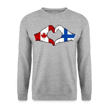 Canada Finlande Drapeau Mains Coeur Forme - Sweat-shirt Unisexe - gris chiné - Devant - Alina (178cm) & Michal (187cm)