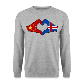 China Iceland Flag Hands Heart Shape - Unisex Sweatshirt - salt & pepper - Front - Alina (178cm) & Michal (187cm)