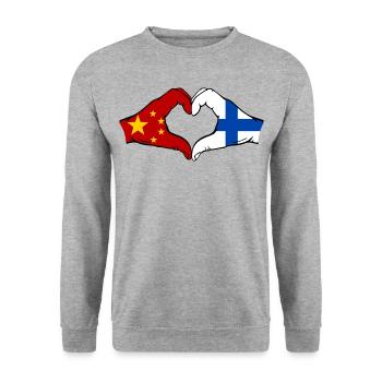 Chine Finlande Drapeau Mains Coeur Forme - Sweat-shirt Unisexe - gris chiné - Devant - Alina (178cm) & Michal (187cm)