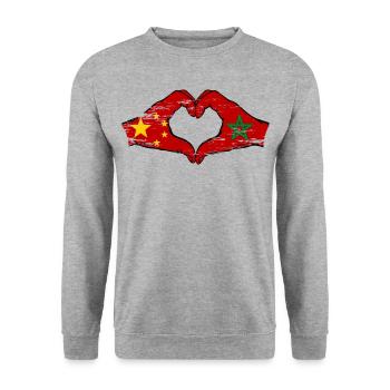 Chine Maroc drapeau mains forme de coeur utilisé - Sweat-shirt Unisexe - gris chiné - Devant - Alina (178cm) & Michal (187cm)
