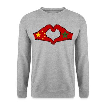 Chine Maroc Drapeau Mains Coeur Forme - Sweat-shirt Unisexe - gris chiné - Devant - Alina (178cm) & Michal (187cm)