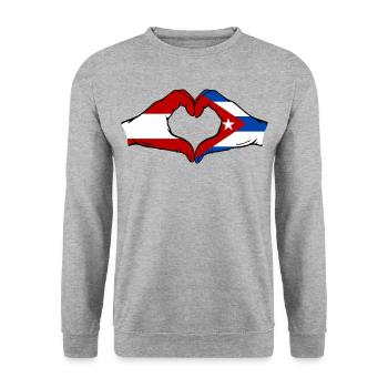 Austria Cuba Flag Hands Heart Shape - Unisex Sweatshirt - salt & pepper - Front - Alina (178cm) & Michal (187cm)
