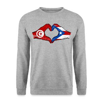Tunisie Porto Rico Drapeau Mains Coeur Forme Utilisé - Sweat-shirt Unisexe - gris chiné - Devant - Alina (178cm) & Michal (187cm)