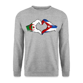 Algeria Cuba Flag Hands Heart Shape Used - Unisex Sweatshirt - salt & pepper - Front - Alina (178cm) & Michal (187cm)