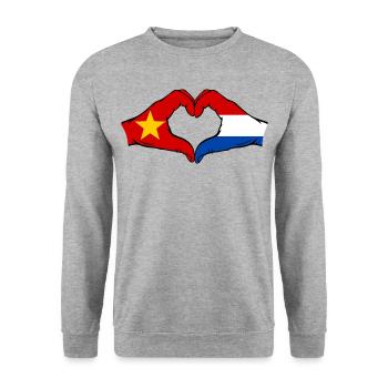 Vietnam Holland Flag Hands Heart Shape - Unisex Sweatshirt - salt & pepper - Front - Alina (178cm) & Michal (187cm)