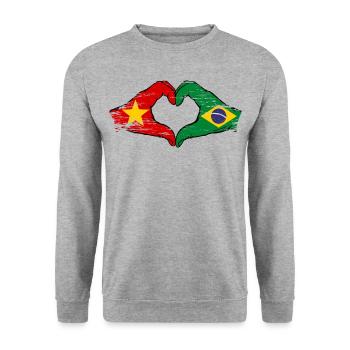 Vietnam Brazil Flag Hands Heart Shape Used - Unisex Sweatshirt - salt & pepper - Front - Alina (178cm) & Michal (187cm)